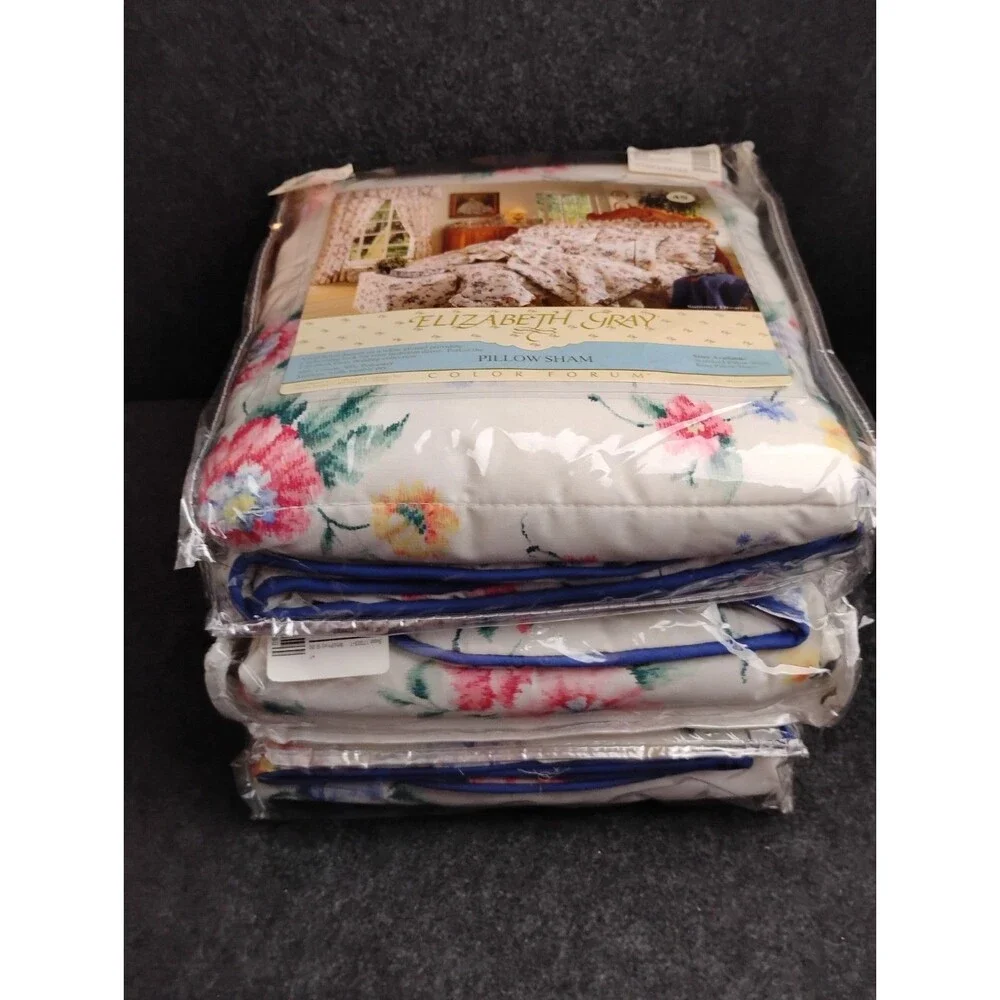 3 Elizabeth Gray Standard Pillow Sham Summer Dream Pattern Floral w Piping Trim